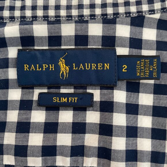 Ralph Lauren Blue Label Slim Fit LS Button Down Cotton Check Shirt Navy Wht Sz 2 - Picture 10 of 14